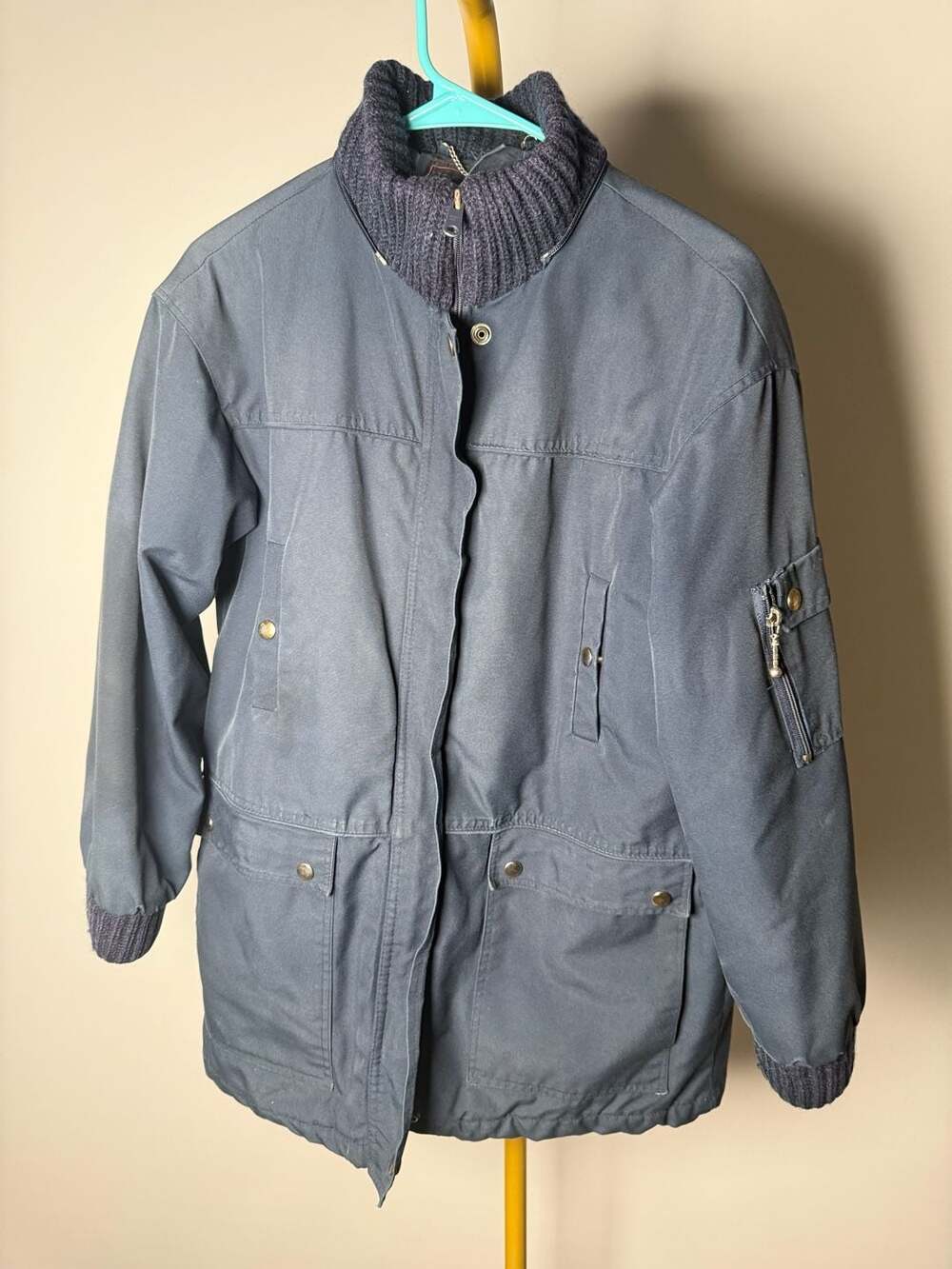 Blue vintage jacket/coat High Neck Pockets Lined Zip Men's